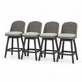 4er Set Barhocker aus Polyrattan mit Metallrahmen und Polyester Sitzkissen, Grau