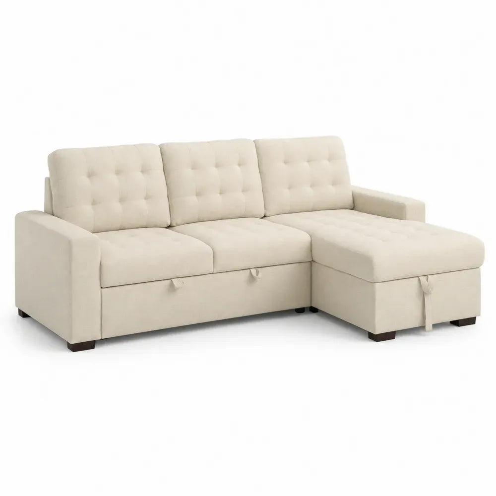 Ecksofa mit Bettfunktion Beige 3-Sitzer Textil 230 cm