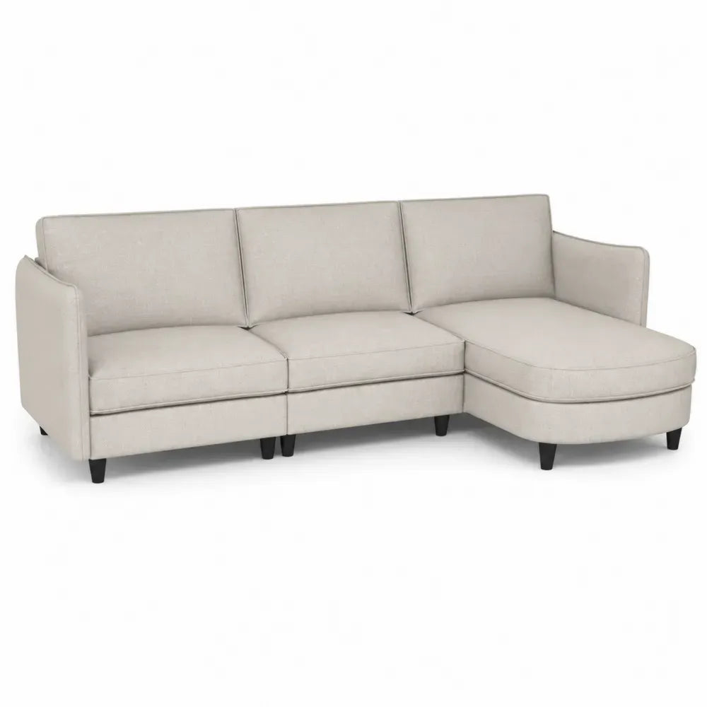 Ecksofa mit Ottomane aus Leinenmischung in Beige