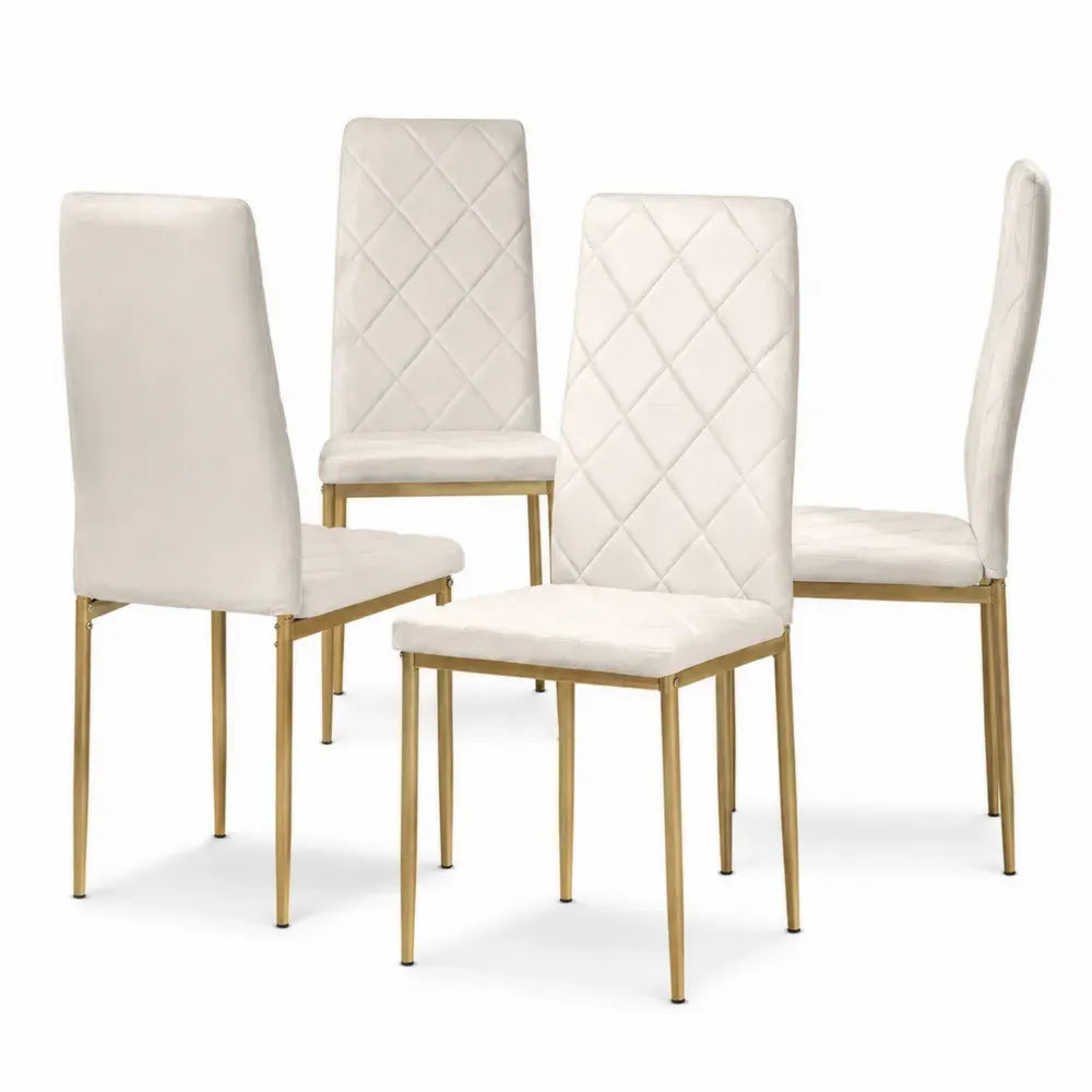 4er Set Esszimmerstühle Stoff Beige Metallbeine