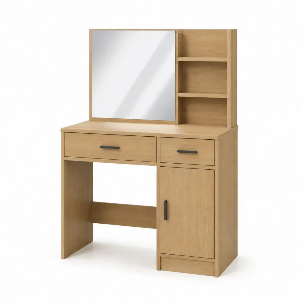 Schminktisch aus MDF mit Spiegel und Regalen in Eichenoptik 80x135x40cm