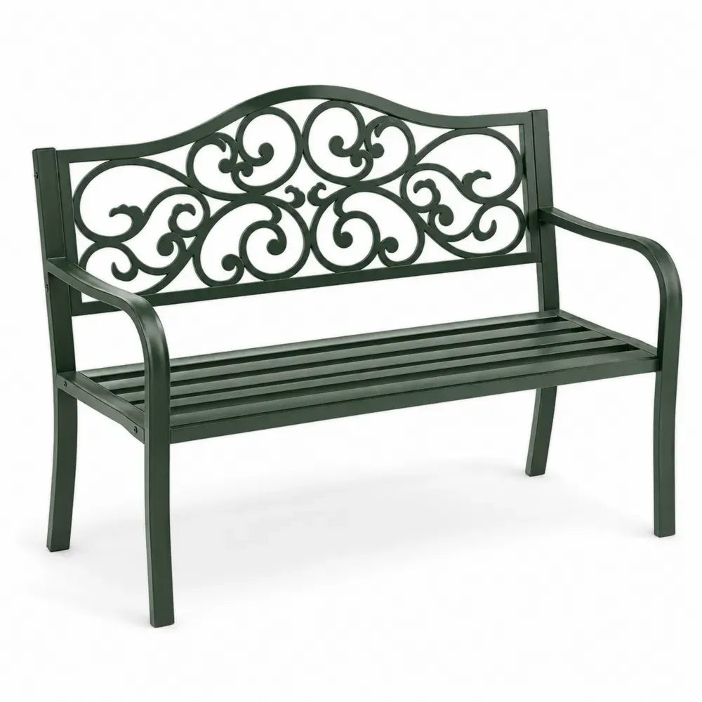 Gartenbank aus Metall mit Verzierungen Grün 128x60x85 cm