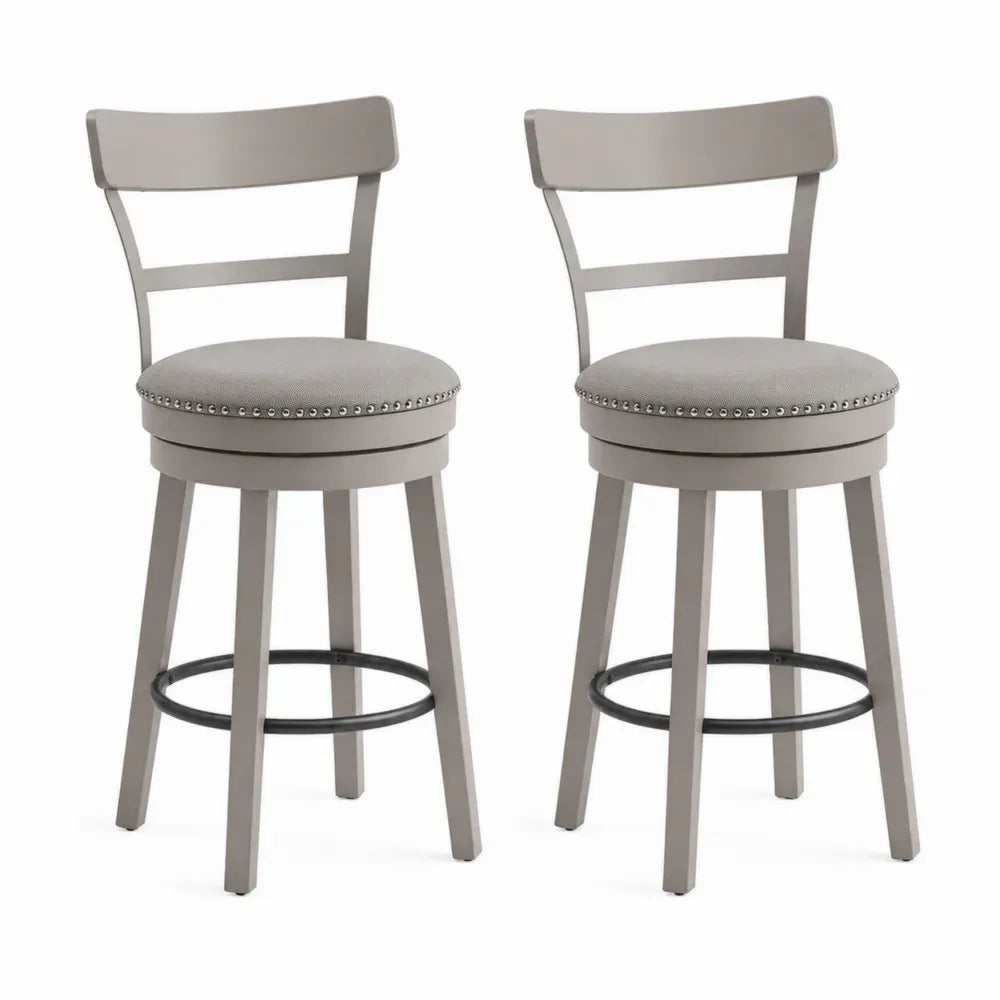 2er Set Barhocker mit drehbarem Sitz aus Holz und Metall in Beige