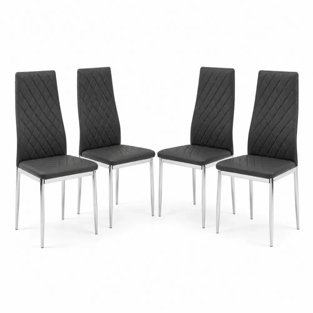 Set aus 4 Esszimmerstühlen, Kunstleder, Edelstahlbeine, Dunkelgrau
