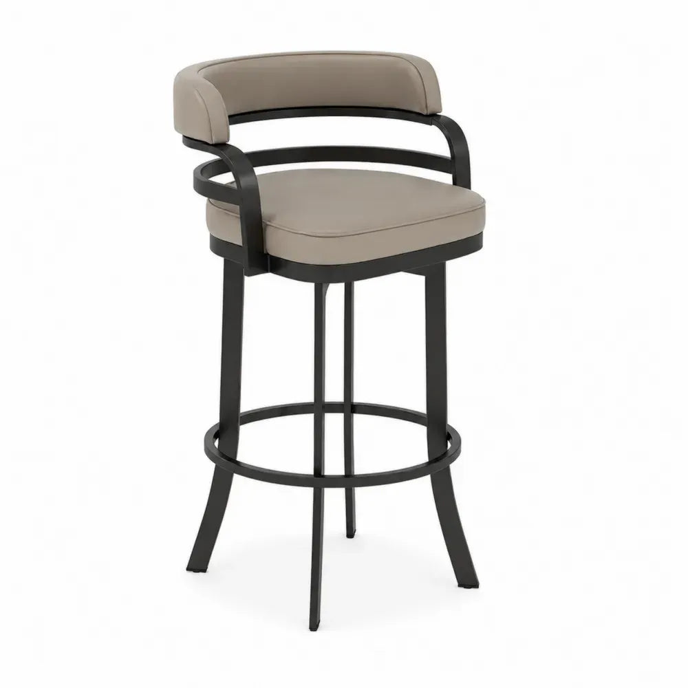 Metall Barhocker mit Polyurethan-Leder Beige Schwarz 105cm
