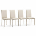 4er Set Esszimmerstühle Metallrahmen Kunstleder Beige