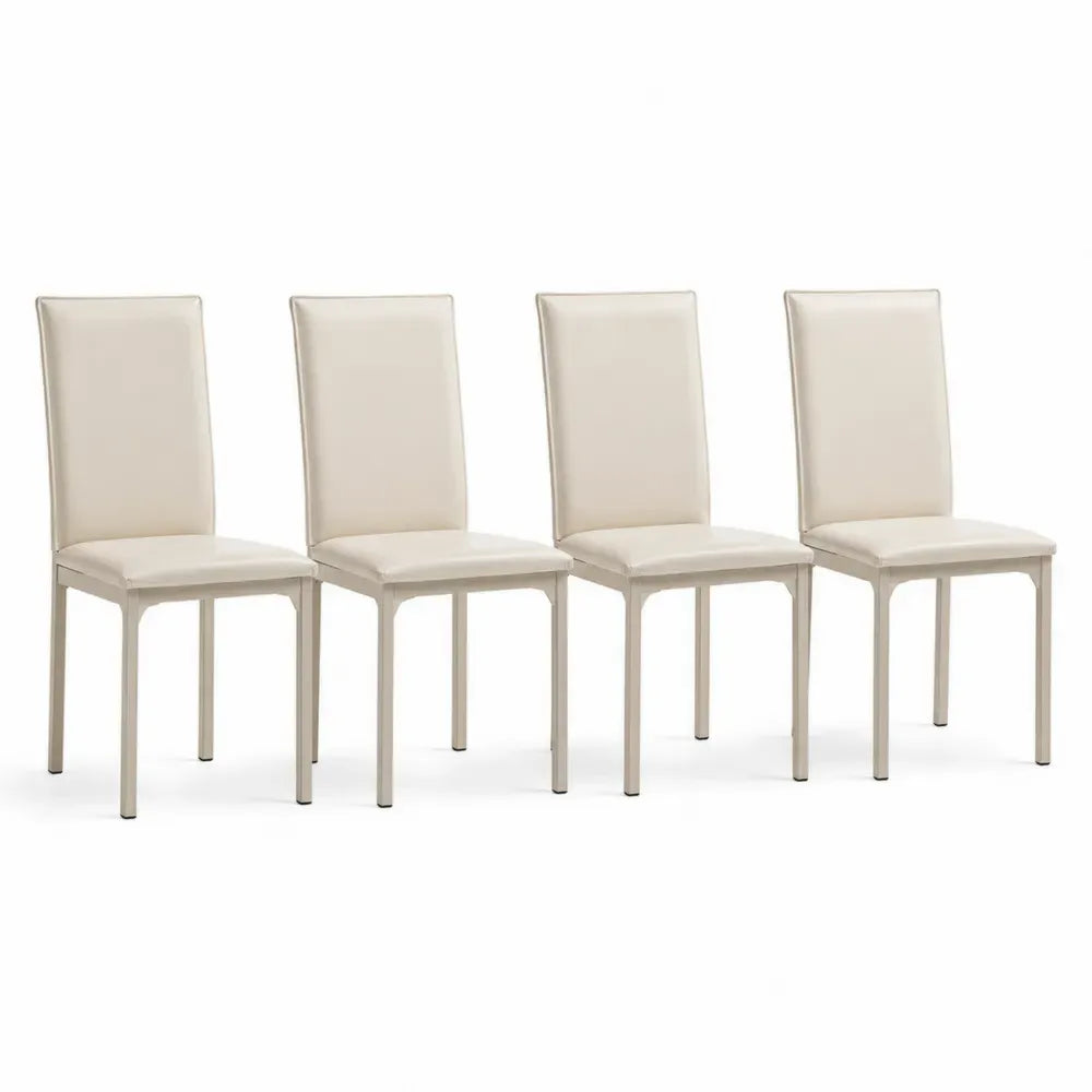 4er Set Esszimmerstühle Metallrahmen Kunstleder Beige