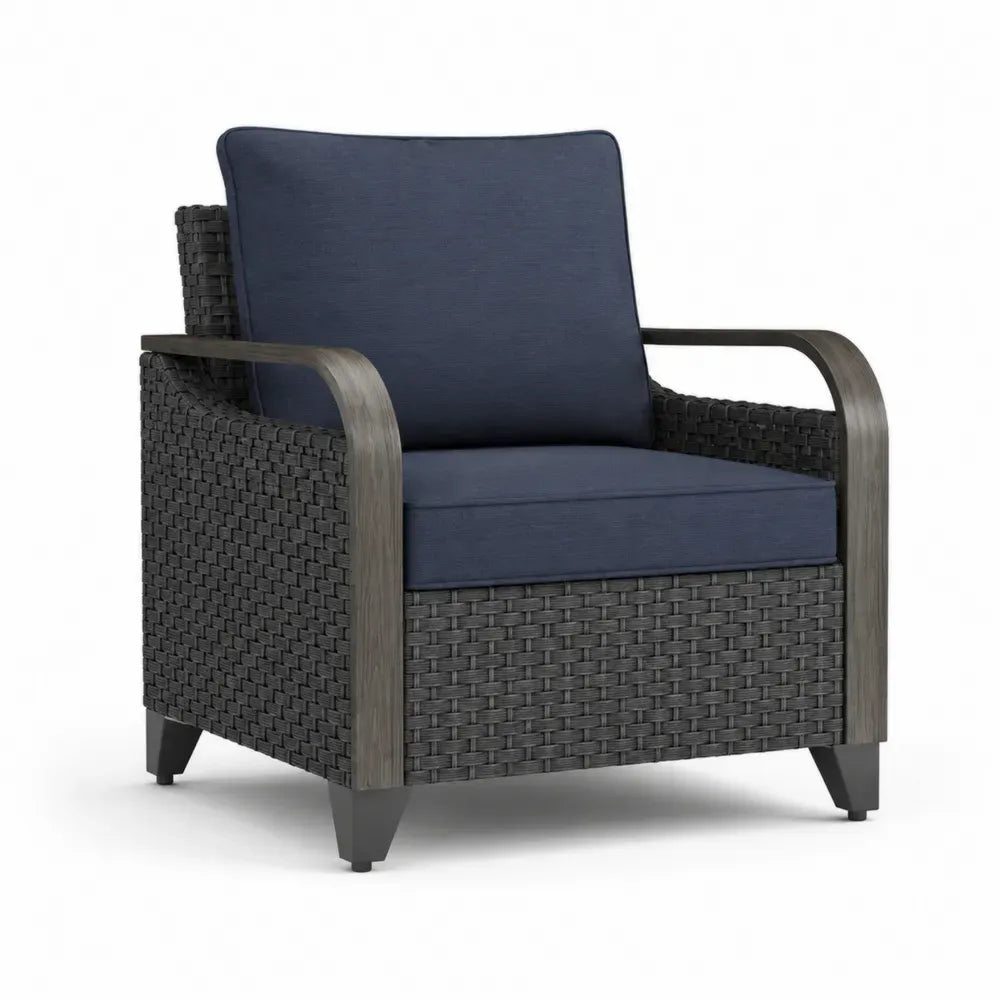 Sessel aus Polyrattan Dunkelgrau/Blau mit Kissen