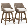 2er Set Barhocker mit Akazienholzgestell und PE-Rattansitz Braun Beige