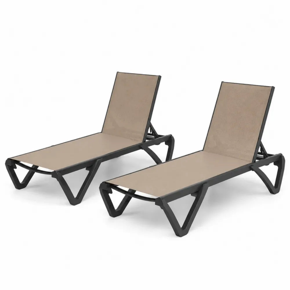 2er Set Sonnenliegen aus Aluminium und Textilene in Beige