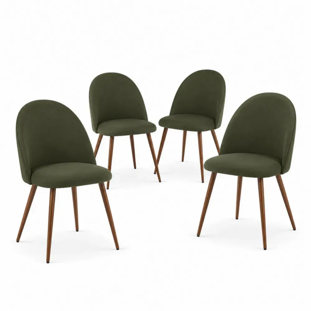 4er Set Esszimmerstühle Stoff Dunkelgrün Holzbeine