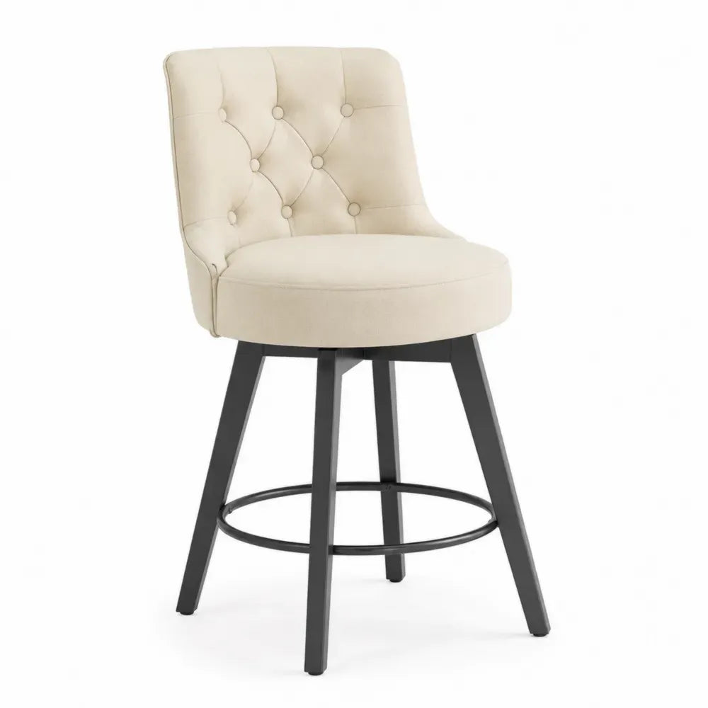 Barhocker mit Polyesterbezug Holz Metallgestell Beige