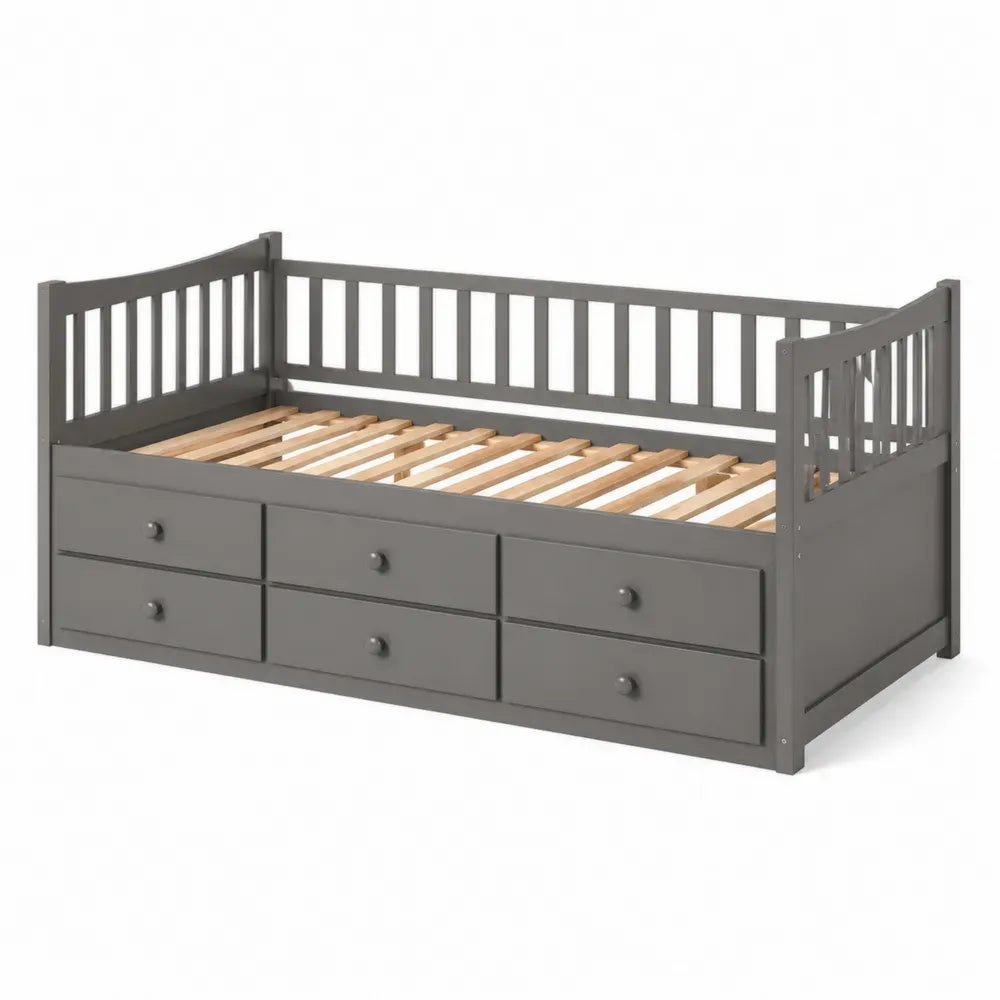 Bett mit Schubladen Grau Massivholz 200x90 cm