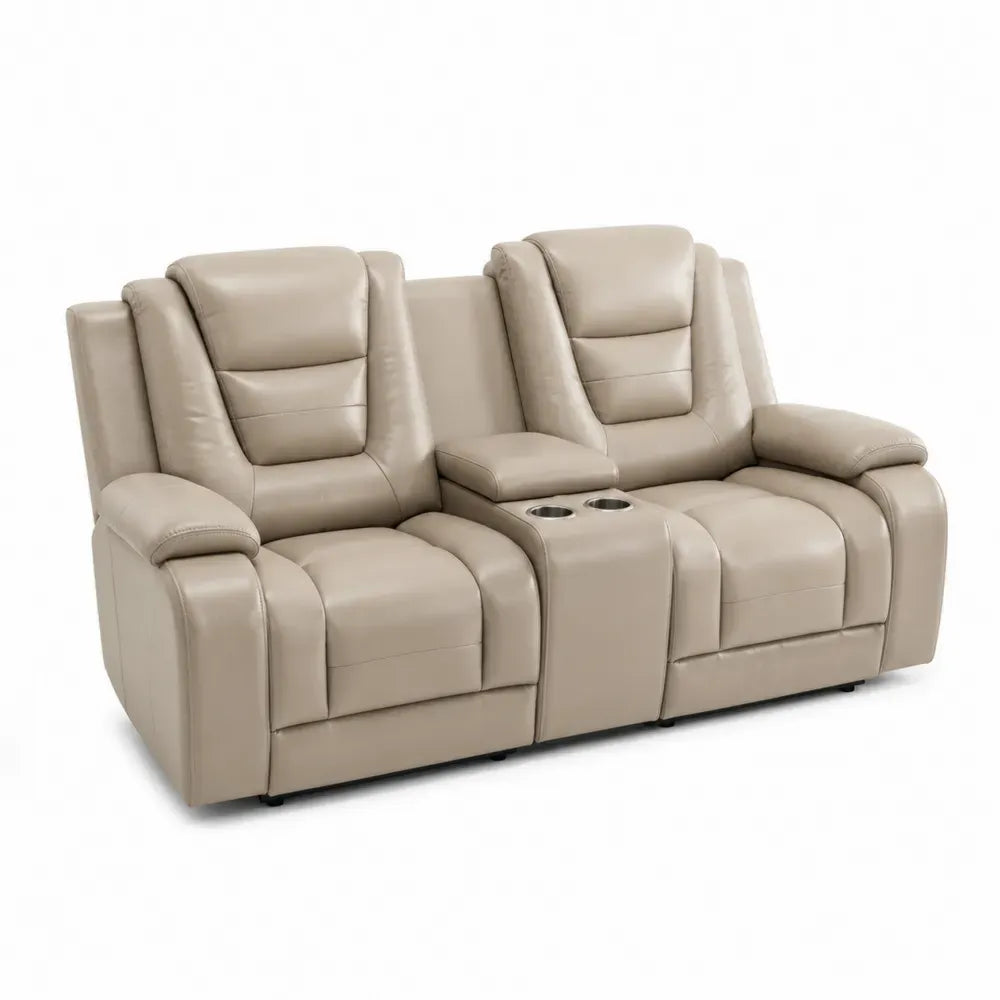 2-Sitzer Sofa mit Liegefunktion und Becherhalter Leder Beige