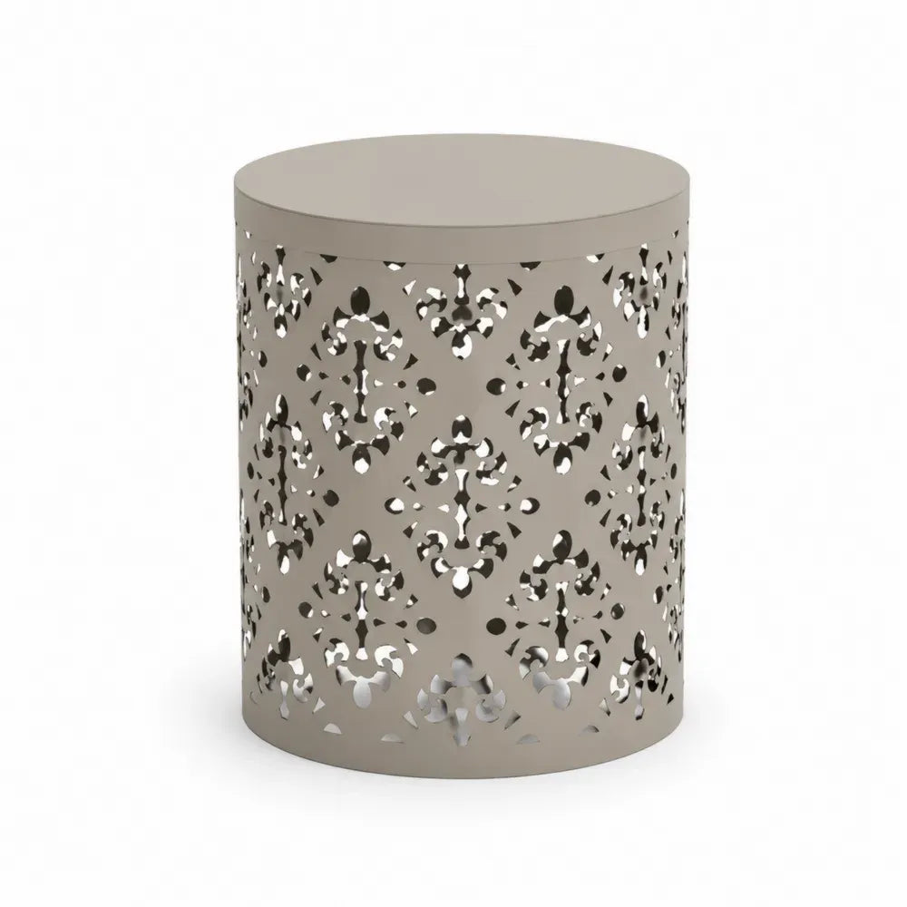 Runder Aluminium Beistelltisch mit Lochmuster, Beige