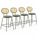 4er Set Barhocker mit Rattan-Lehne und Aluminium in Grün