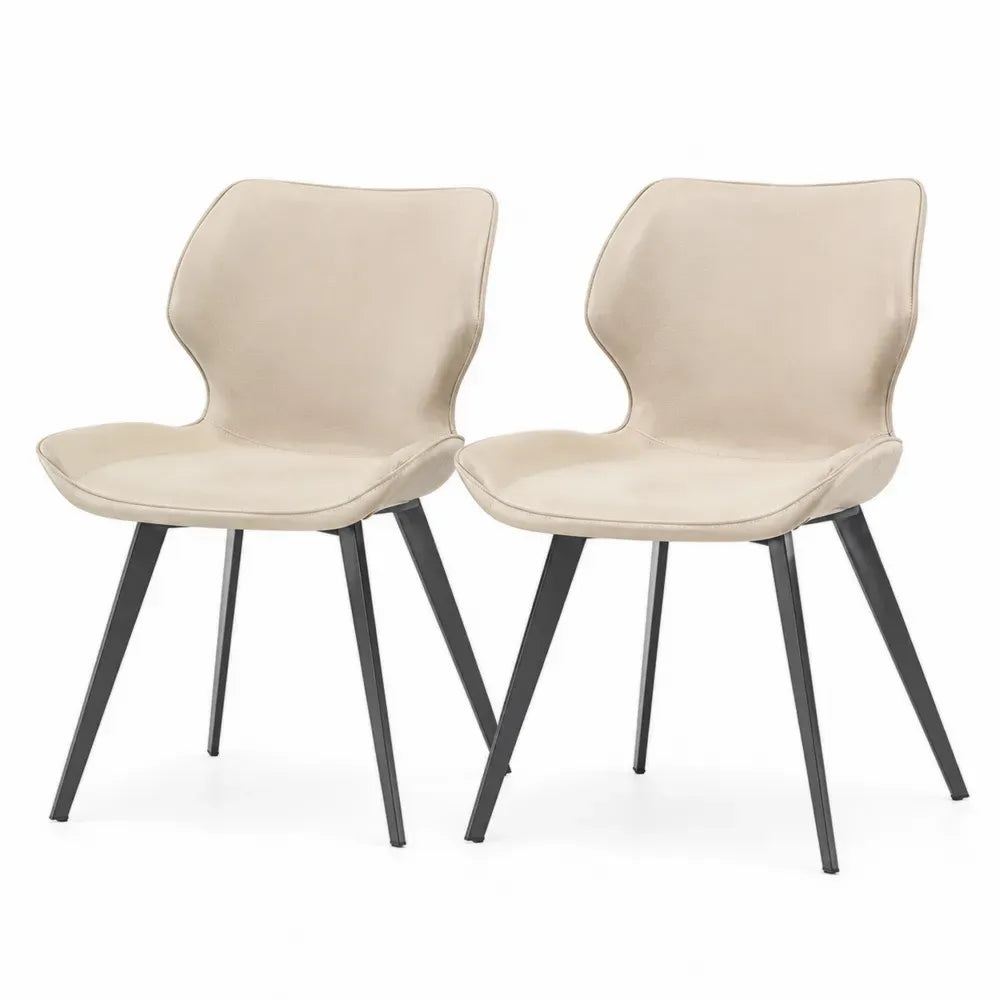 2er Set Esszimmerstühle Kunstleder Metall Beige