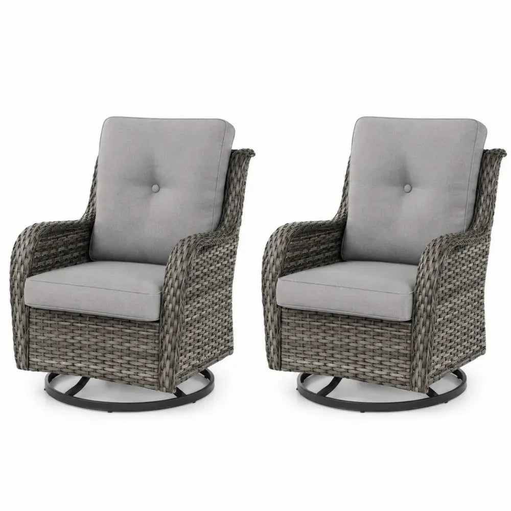2er Set Rattan Drehstühle Dunkelgrau mit Kissen