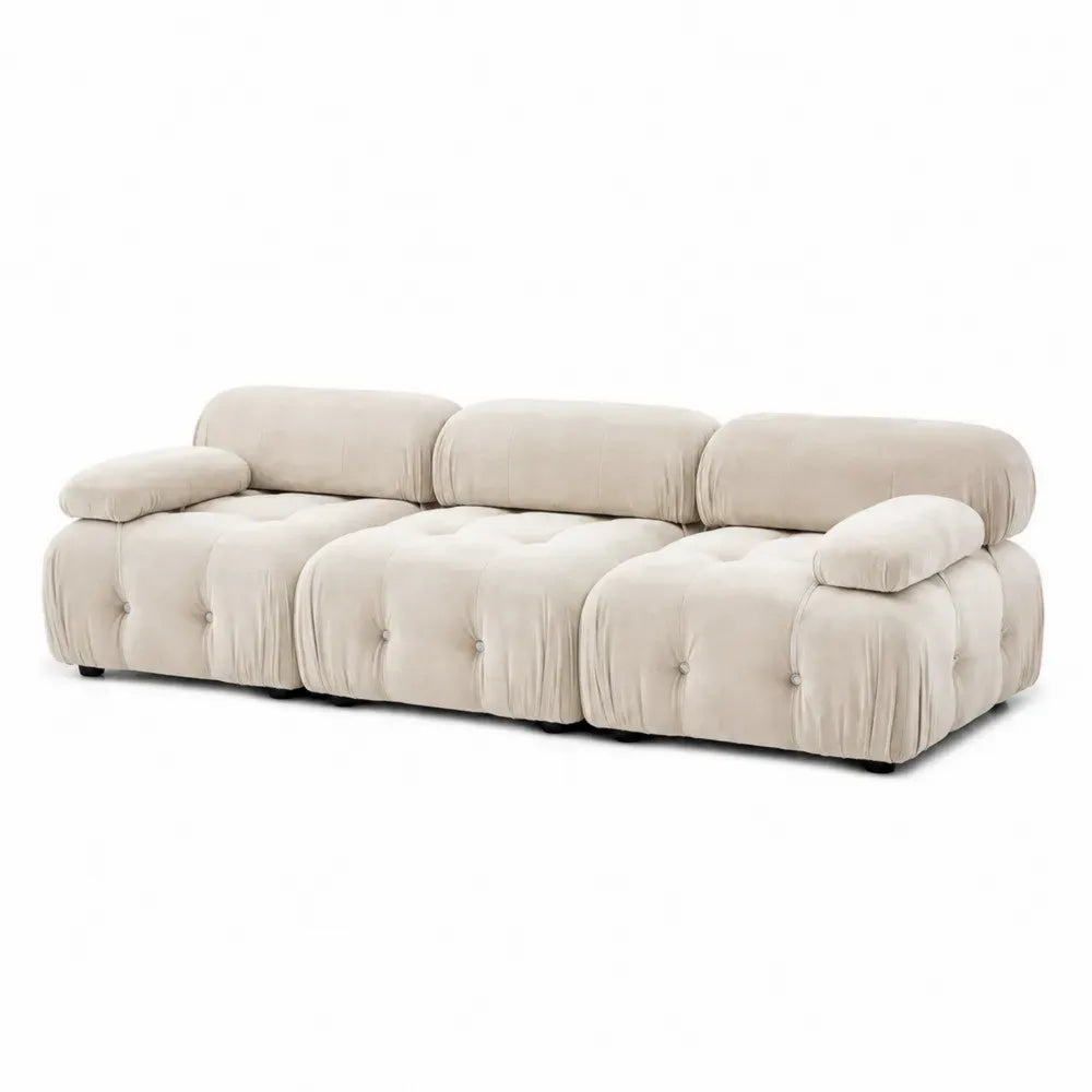 3-Sitzer Sofa aus Holz mit Samtbezug 230 cm Beige