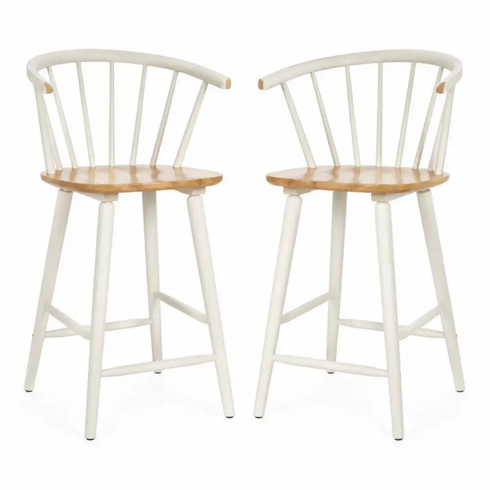 2er-Set Barhocker aus Eichenholz und Stahl Weiß/Natur