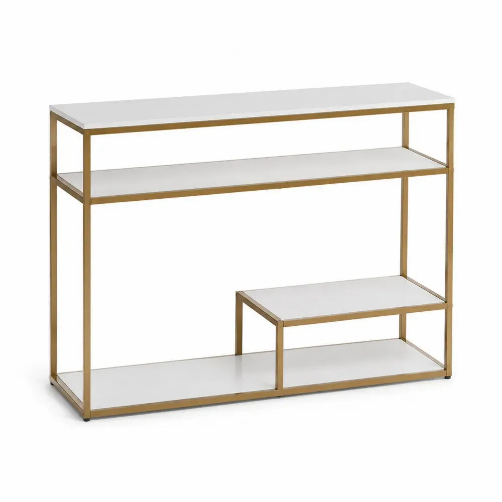 Rechteckiger Konsolentisch aus Metall mit MDF-Oberflächen Weiß/Gold 120 cm