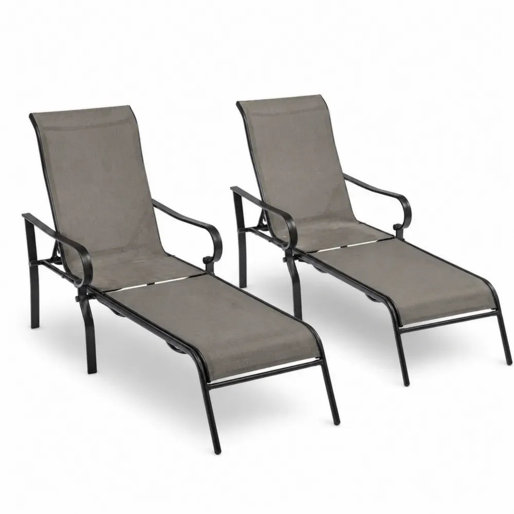 2er Set Gartenliegen mit Armlehnen Aluminium Textilgewebe Grau