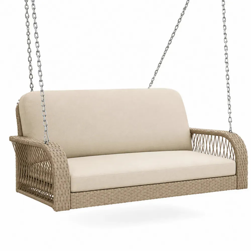 Hängesofa aus Polyrattan mit Metallketten Beige