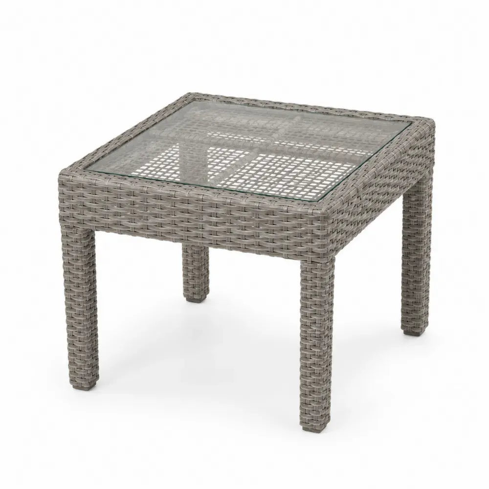 Gartentisch aus Polyrattan mit gehärteter Glasplatte Grau
