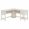 L-förmiger Schreibtisch mit Schublade und Regal Weiß Eichenfurnier 160x120x75 cm