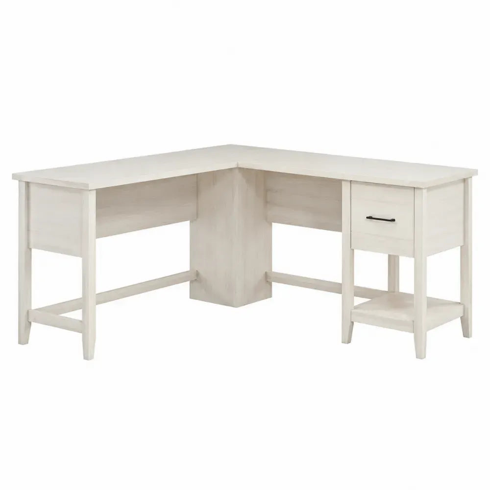L-förmiger Schreibtisch mit Schublade und Regal Weiß Eichenfurnier 160x120x75 cm