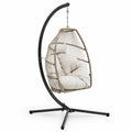 Freistehender Hängesessel mit Stahlrahmen und Rattan, Natur/Creme