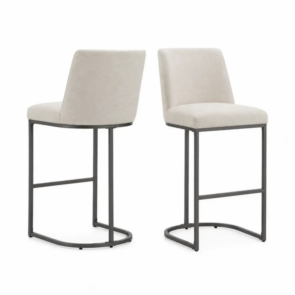 Set aus 2 Barhockern mit Stoffbezug und pulverbeschichtetem Metallgestell Beige