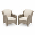 2er Set Gartenstühle aus Polyrattan mit Sitzkissen und Rückenkissen Beige