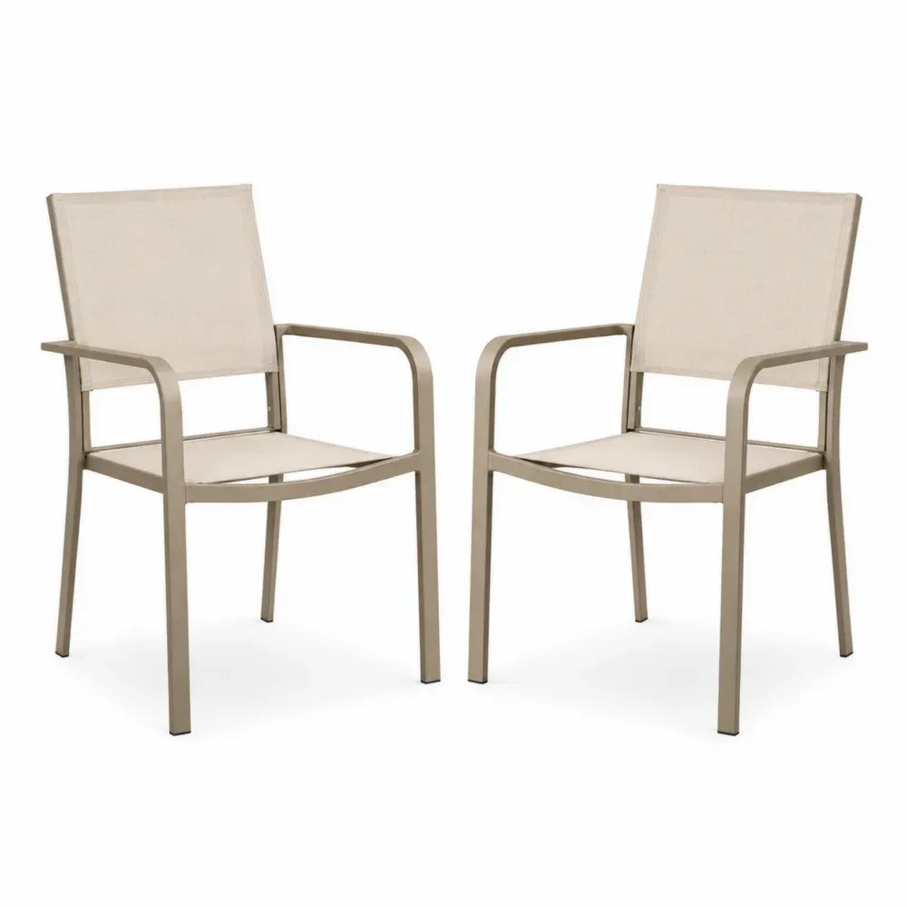 2er Set Stapelbare Gartenstühle Aluminium Beige Textilene