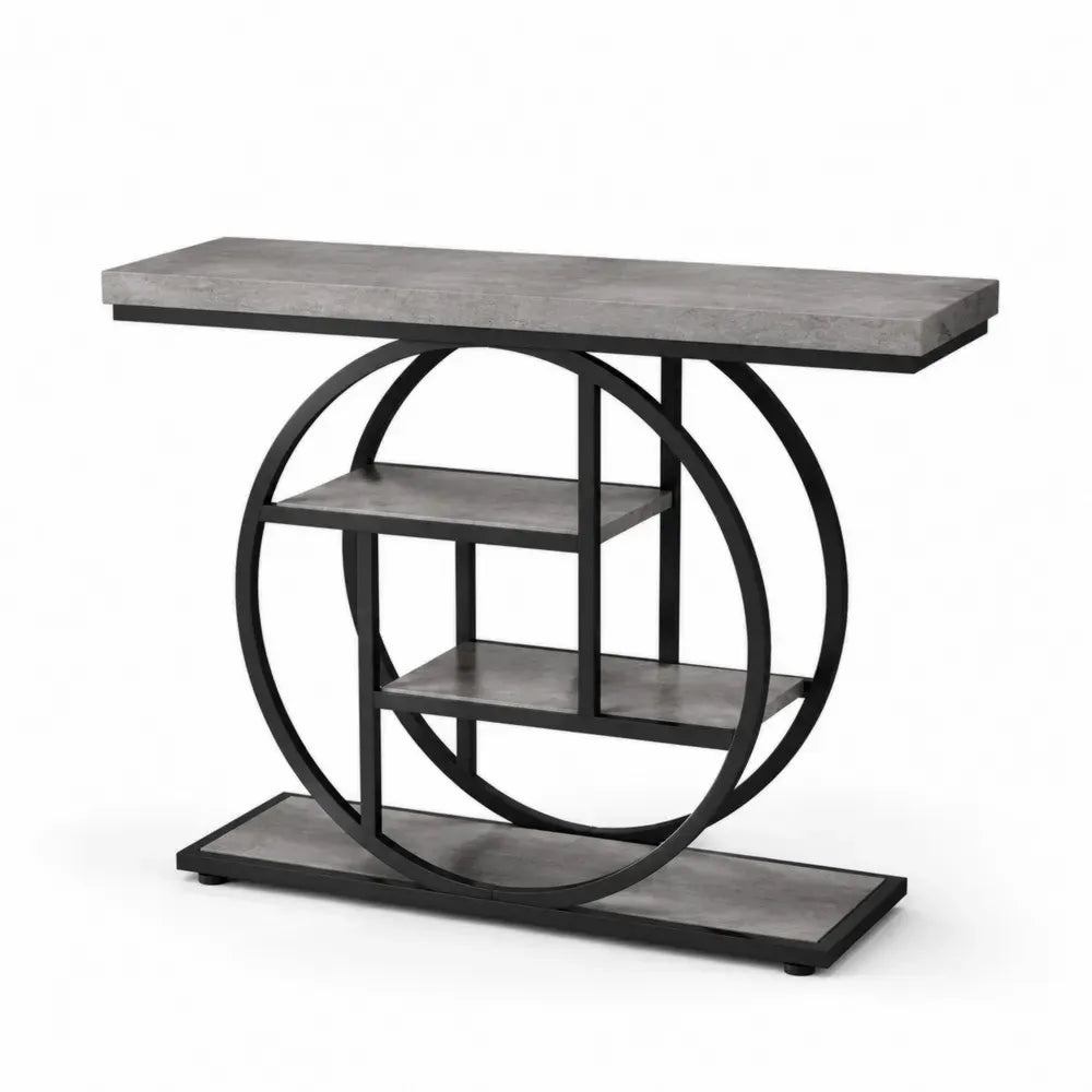 Konsolentisch MDF Betonoptik mit Metallregalen 120x40x80cm