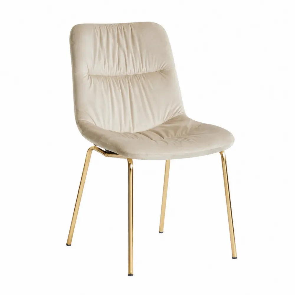 Esszimmerstuhl aus Samt Beige mit Metallbeinen