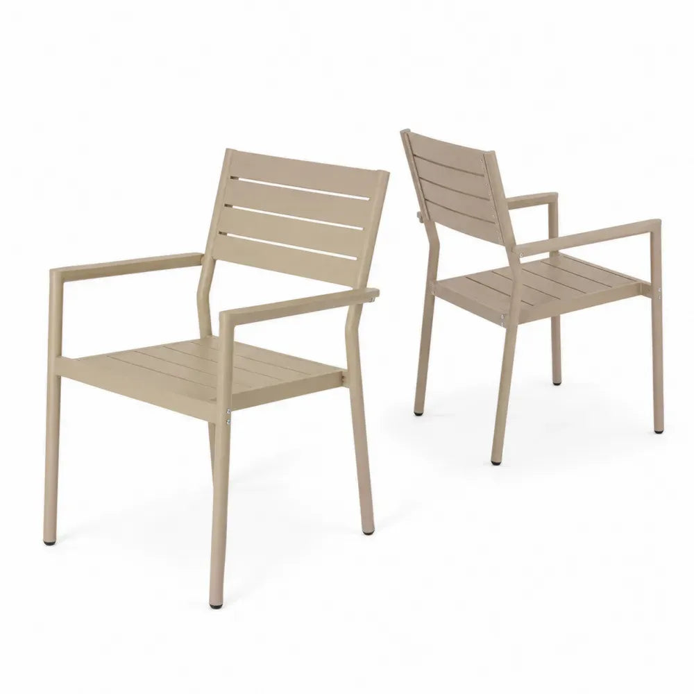 2er-Set Gartenstühle aus Aluminium Beige mit Armlehnen