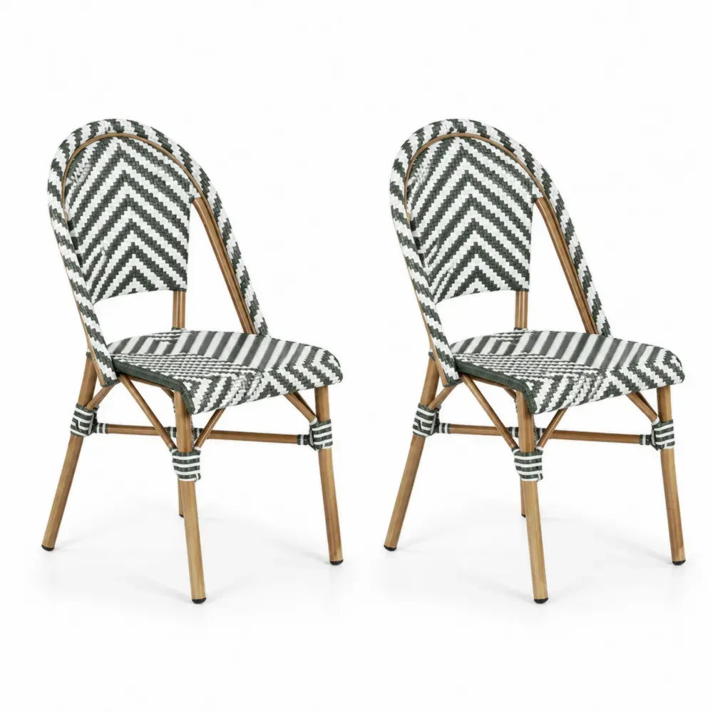 Set aus 2 Stühlen mit Aluminium und Kunststoffrattan, schwarz/weiß