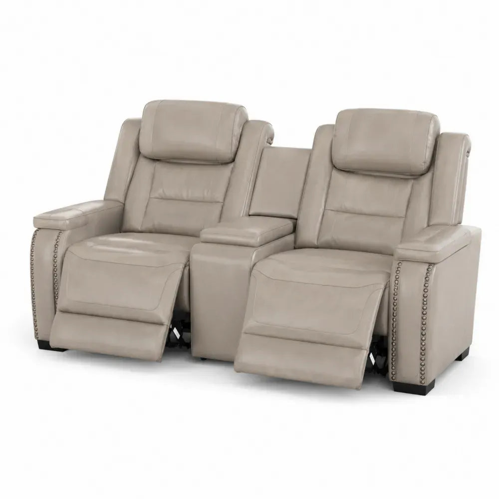2-Sitzer Ledersofa Beige mit verstellbarer Rückenlehne und Fußstütze