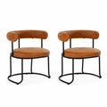 2er Set Stühle aus Kunstleder Braun mit Metallrahmen