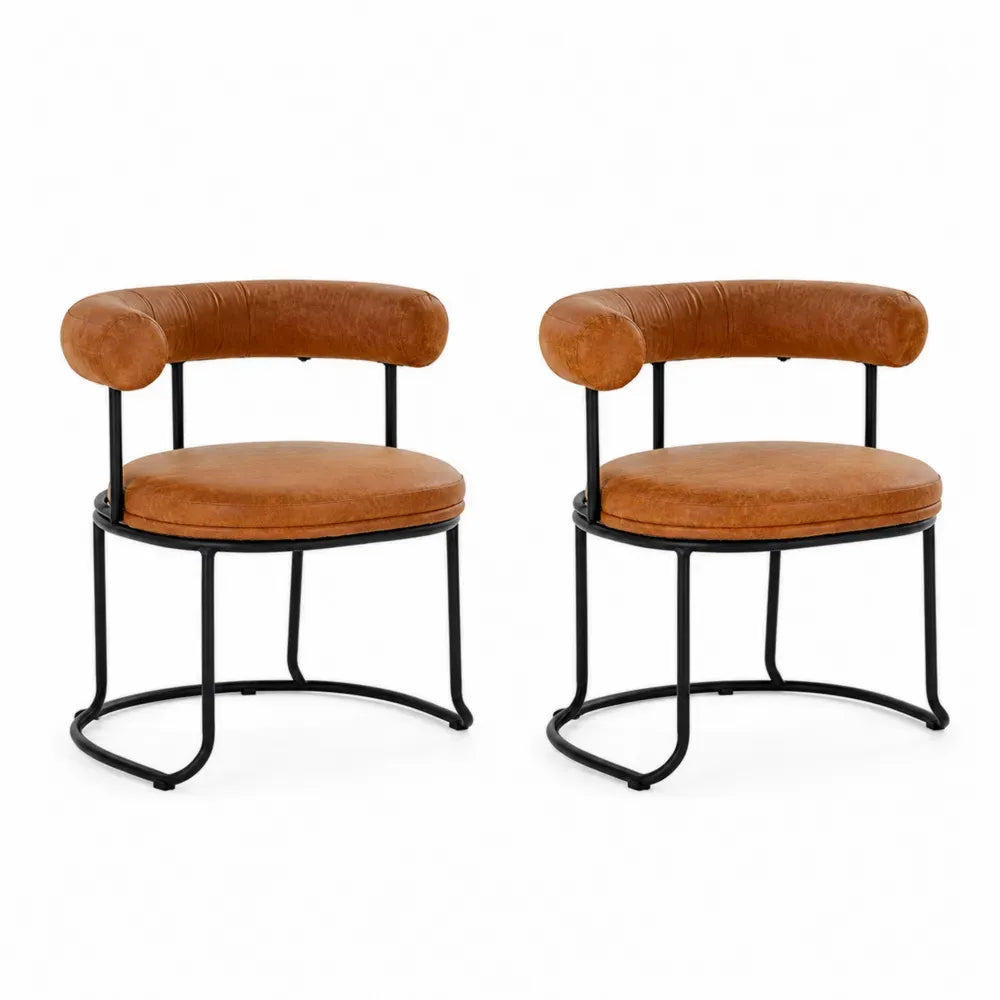 2er Set Stühle aus Kunstleder Braun mit Metallrahmen