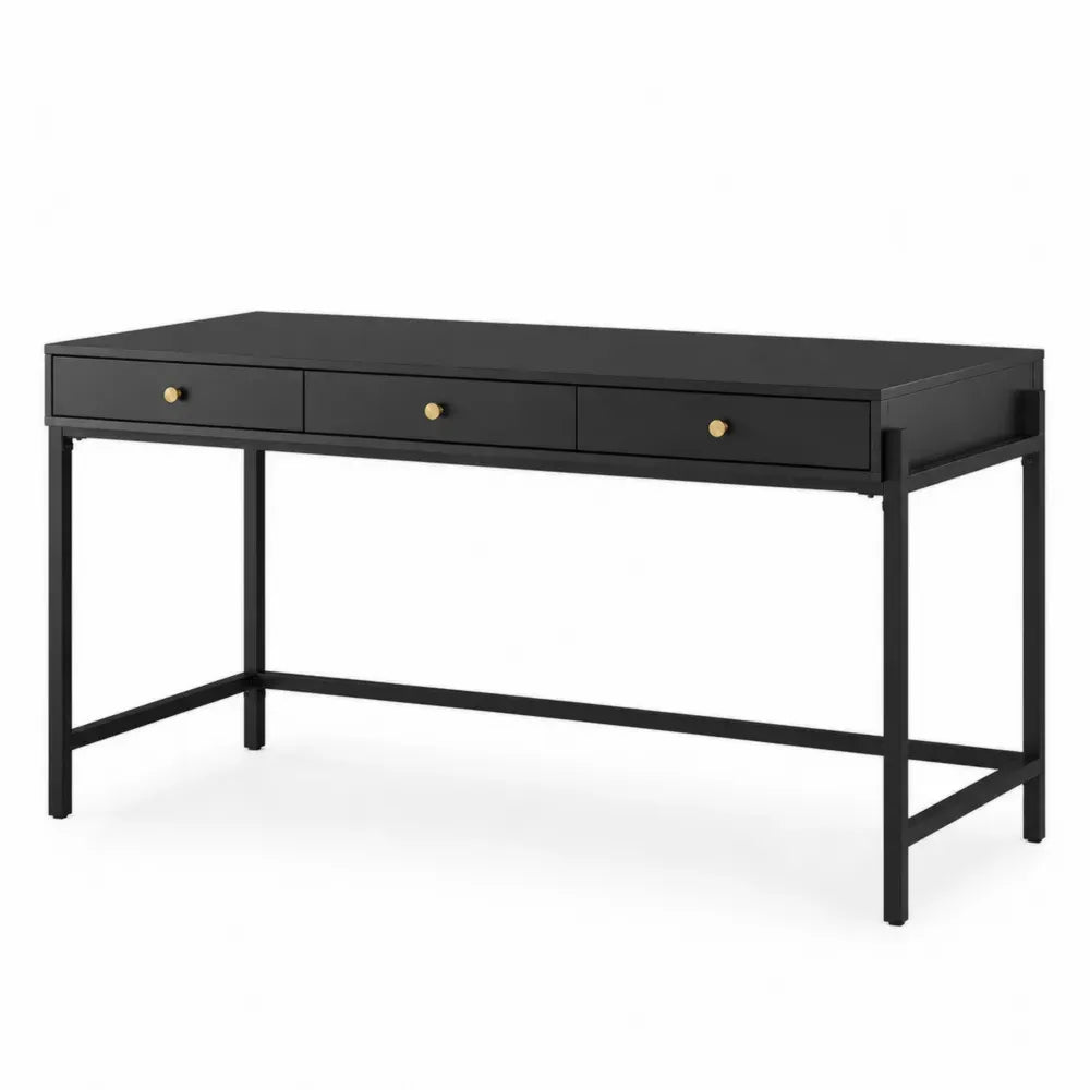 Schwarzer Schreibtisch mit Schubladen aus MDF und Stahl 120x60x75 cm